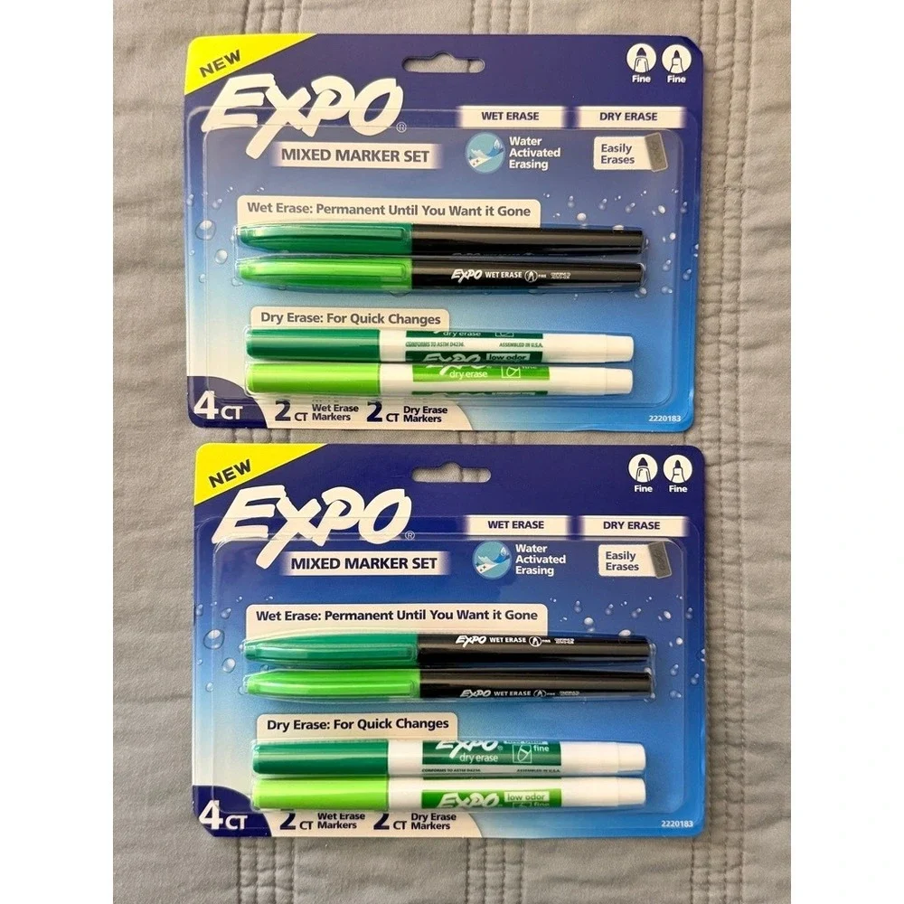 2 pack Expo Mixed Marker Set 4 Count‎ Green NWT Wet & Dry Erase Fine Tip 2220183