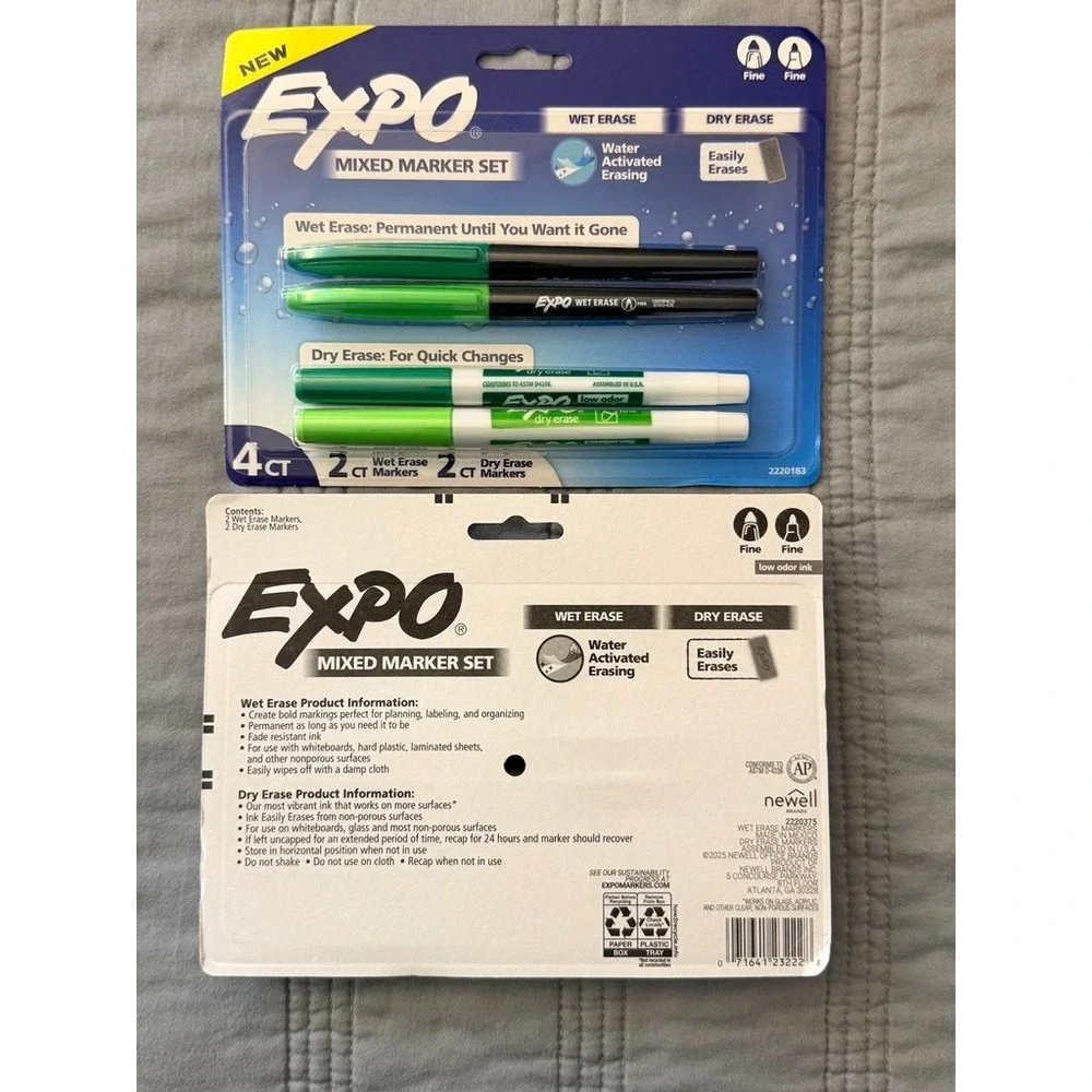2 pack Expo Mixed Marker Set 4 Count‎ Green NWT Wet & Dry Erase Fine Tip 2220183