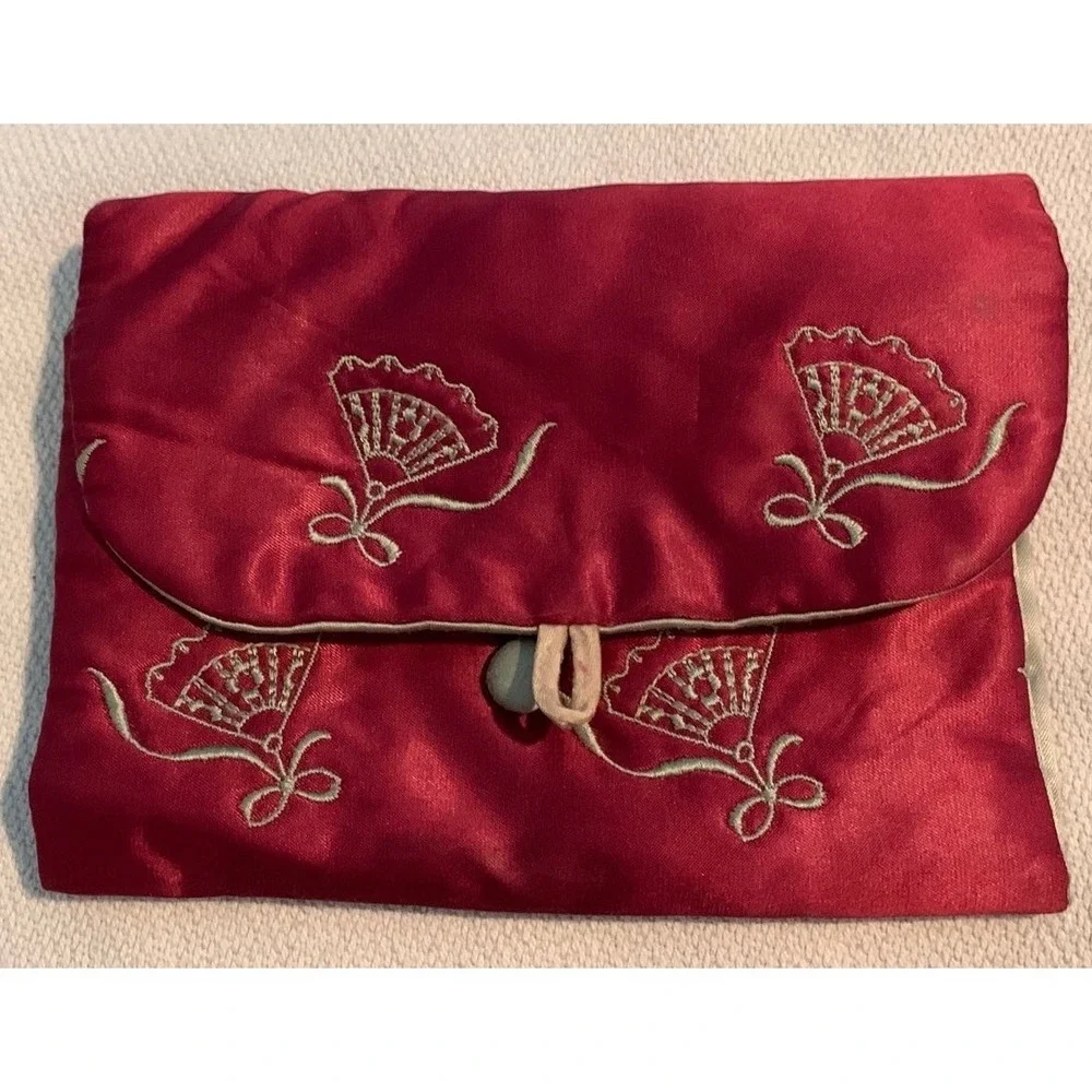Vintage‎ Embroidered Asian Inspired Silk Clutch Evening Bag Purse
