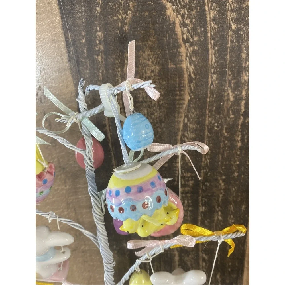 Vintage 90s Porcelain Easter Ornament Tree Whimsical Bunny Chick ~ REPAIR Needed