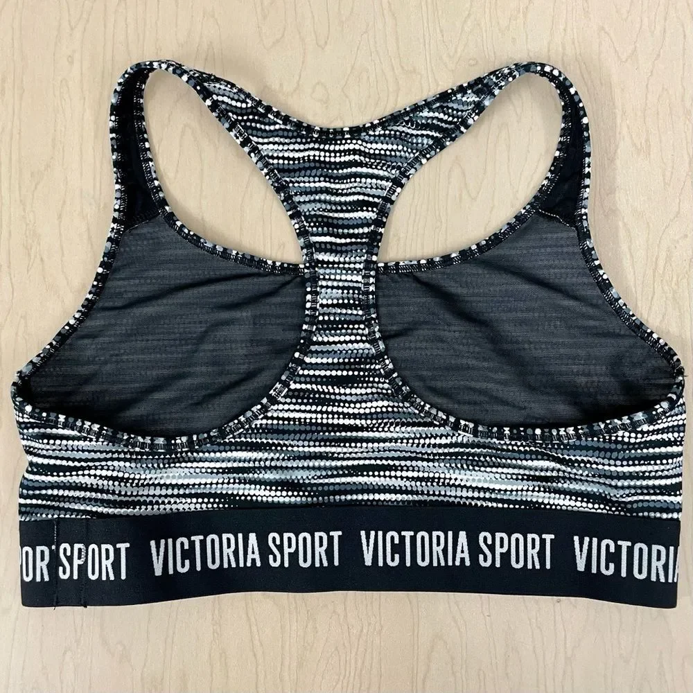 New Victorias Secret Sports Bra Womens Large Dot Marl Black Player Racerback