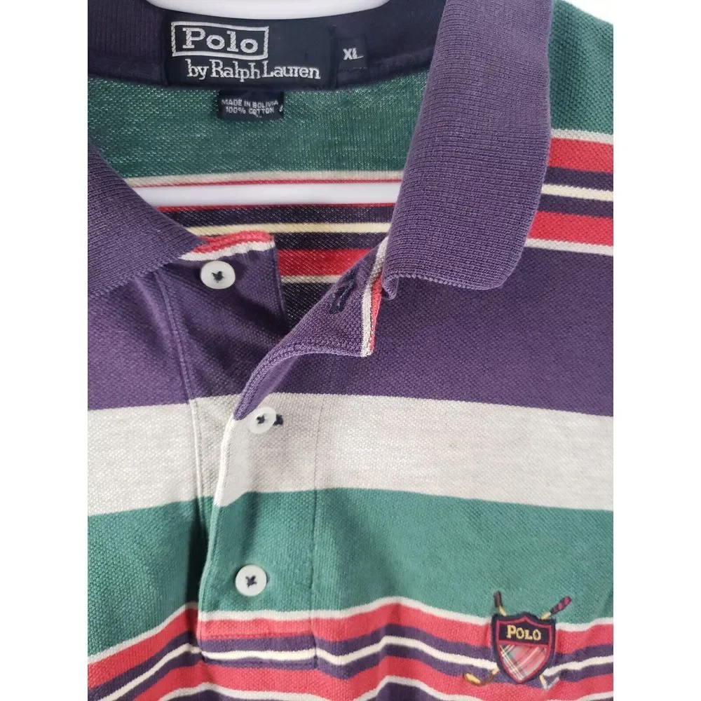Ralph Lauren Men's Striped Red & Navy Blue‎ Polo Size XL Made In USA Vintage