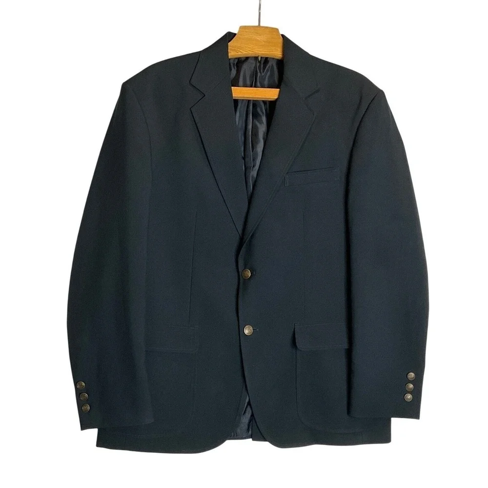 Edwards 2-Button‎ Blazer Suit Jacket Sport Coat Textured Woven Blue Navy 40R