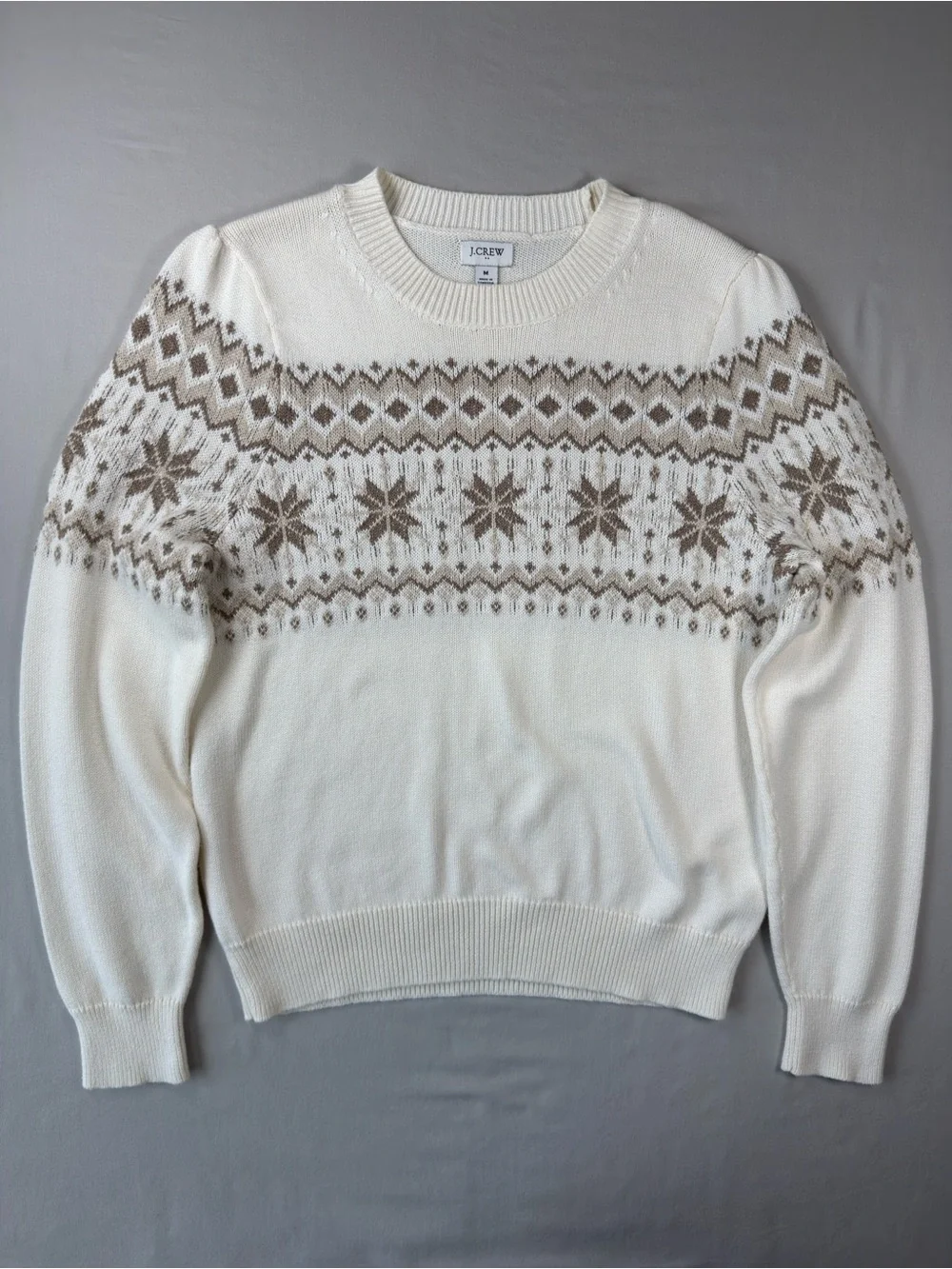 J.Crew Fair Isle Nordic Snowflake Sweater Ivory Cream Size Medium