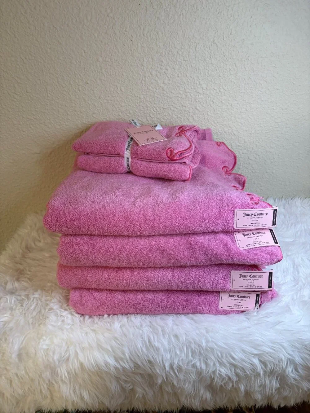 Juicy Couture Pink Bow Bath Towel Hand Towel Set 8PC NWT