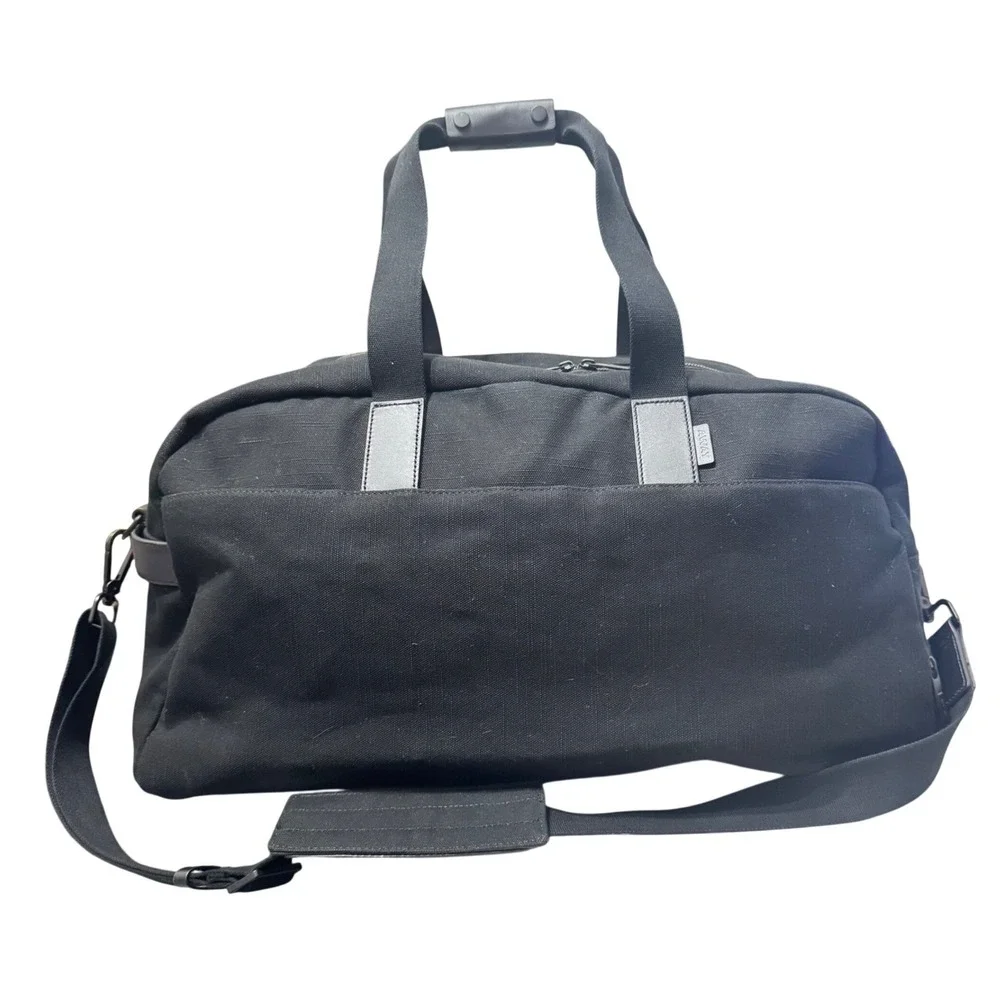 Away Black Canvas Weekender Carry-on Duffle Bag Leather Trim Trolley Sleeve OS