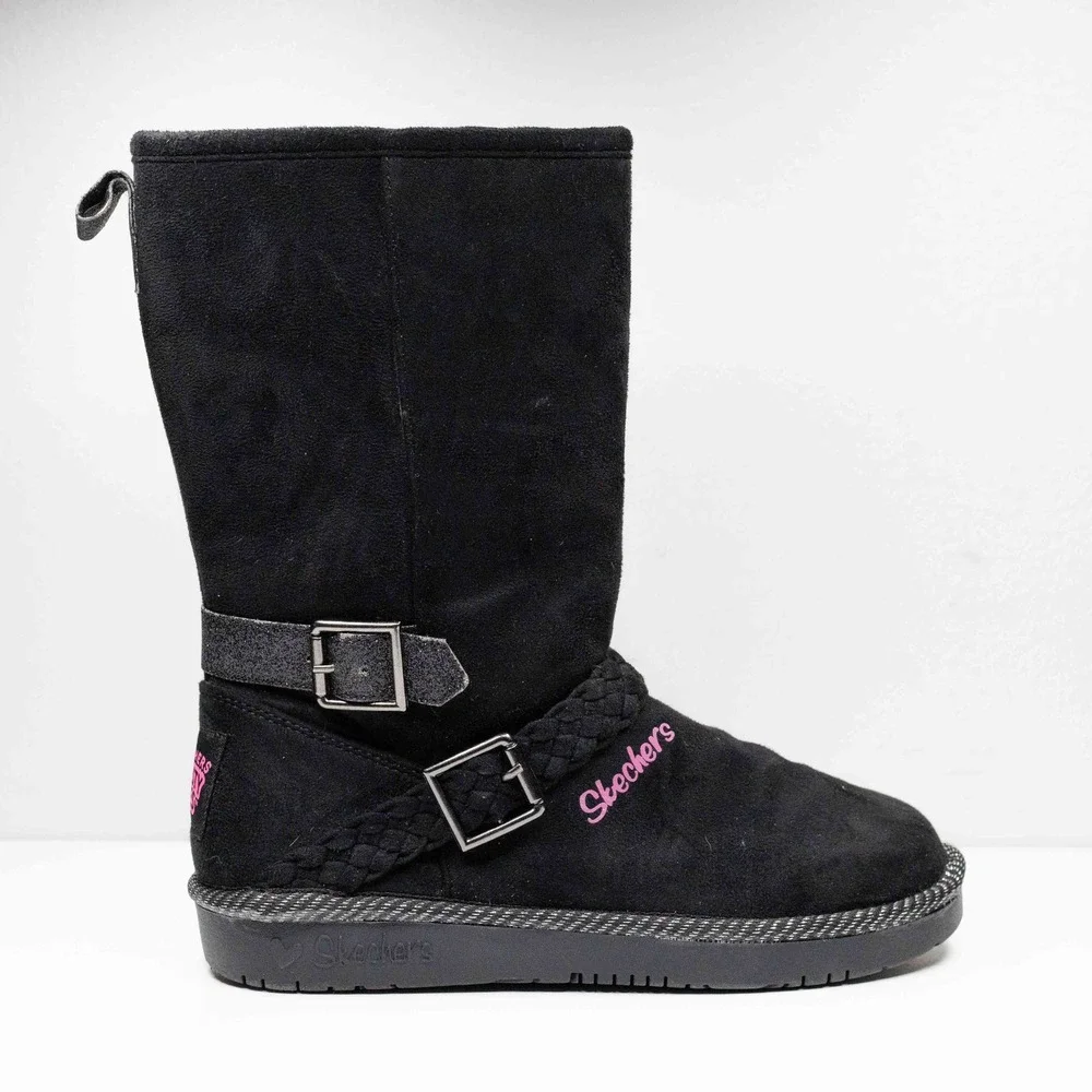 SKECHERS Toasty Toes Black Pink Fleece‎ Lined Winter Boots Youth Girls Sz 2