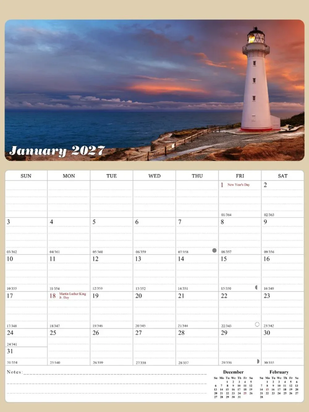 2027 Calendar Magnetic Peel & Stick 12 Months 8.5