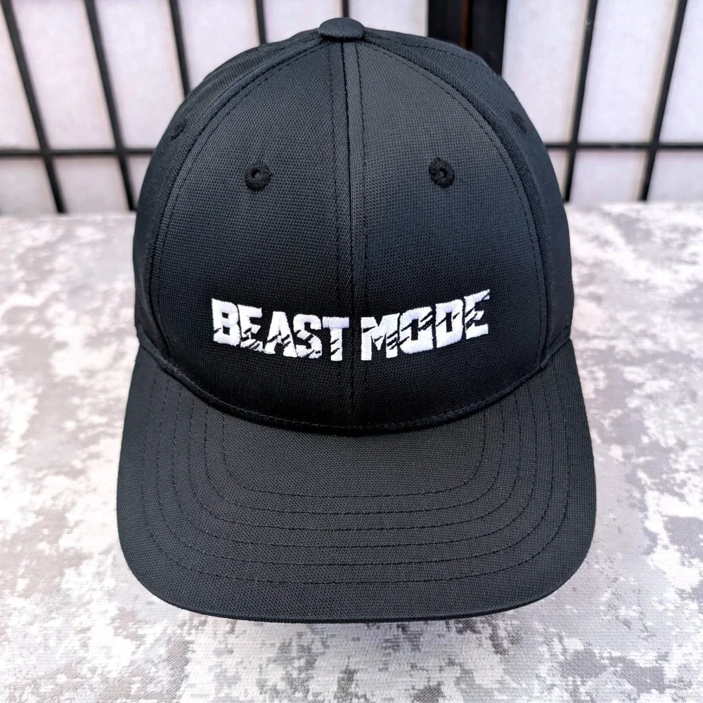 Sport-Tek Beast Mode Black‎ Baseball Cap Hat Adjustable Hook Loop Strap Mens