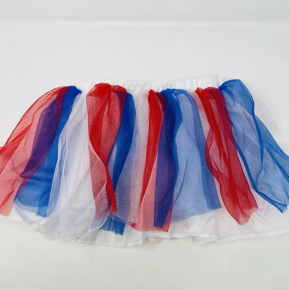 Child Size S/M Patriotic Red White Blue‎ Americana Mesh Tutu Play Halloween 426