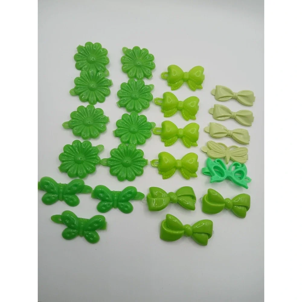 Lot 23 Vintage Childs Snap Tight Plastic Hair Clip Barrettes‎ Kids Goody Green