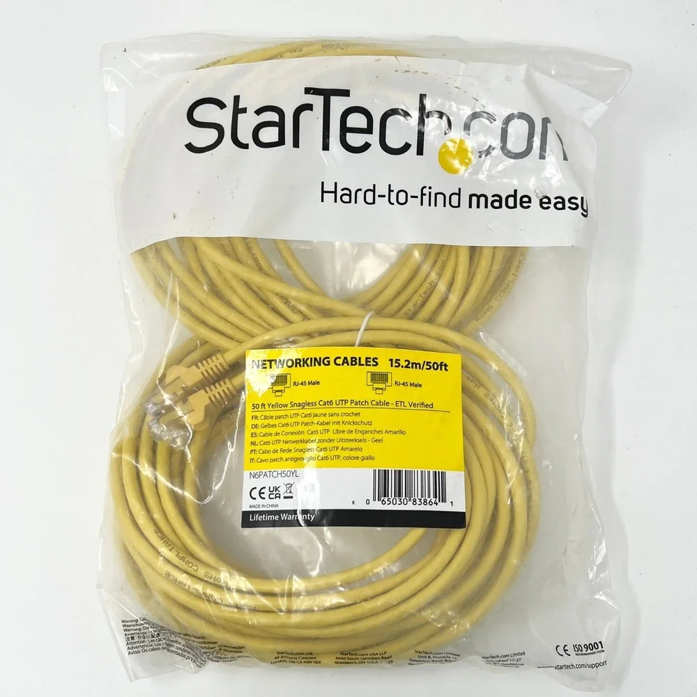 StarTech 50ft Yellow Cat6 Snagless‎ UTP Ethernet Patch Cable N6PATCH50YL NEW