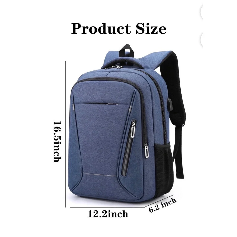 Laptop Backpack‎ USB Charging Port Water Resistant Dark Blue Anti-Theft