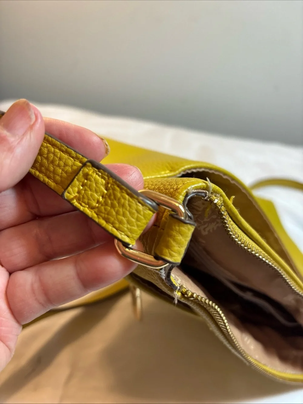 Anne Klein Yellow Pebbled Leather Crossbody Bag