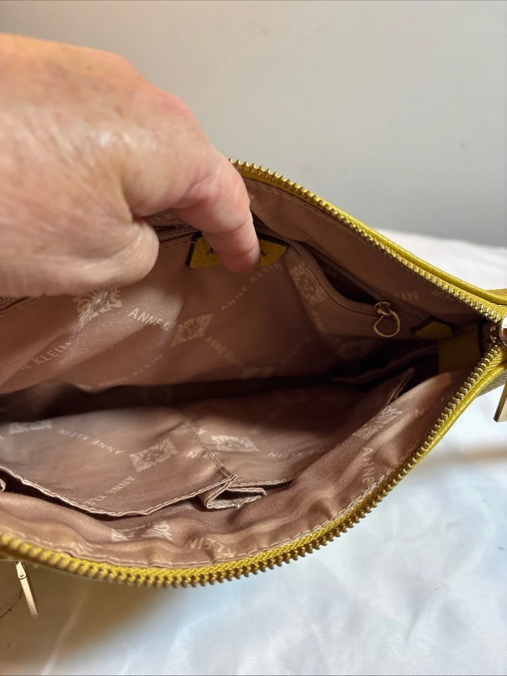 Anne Klein Yellow Pebbled Leather Crossbody Bag