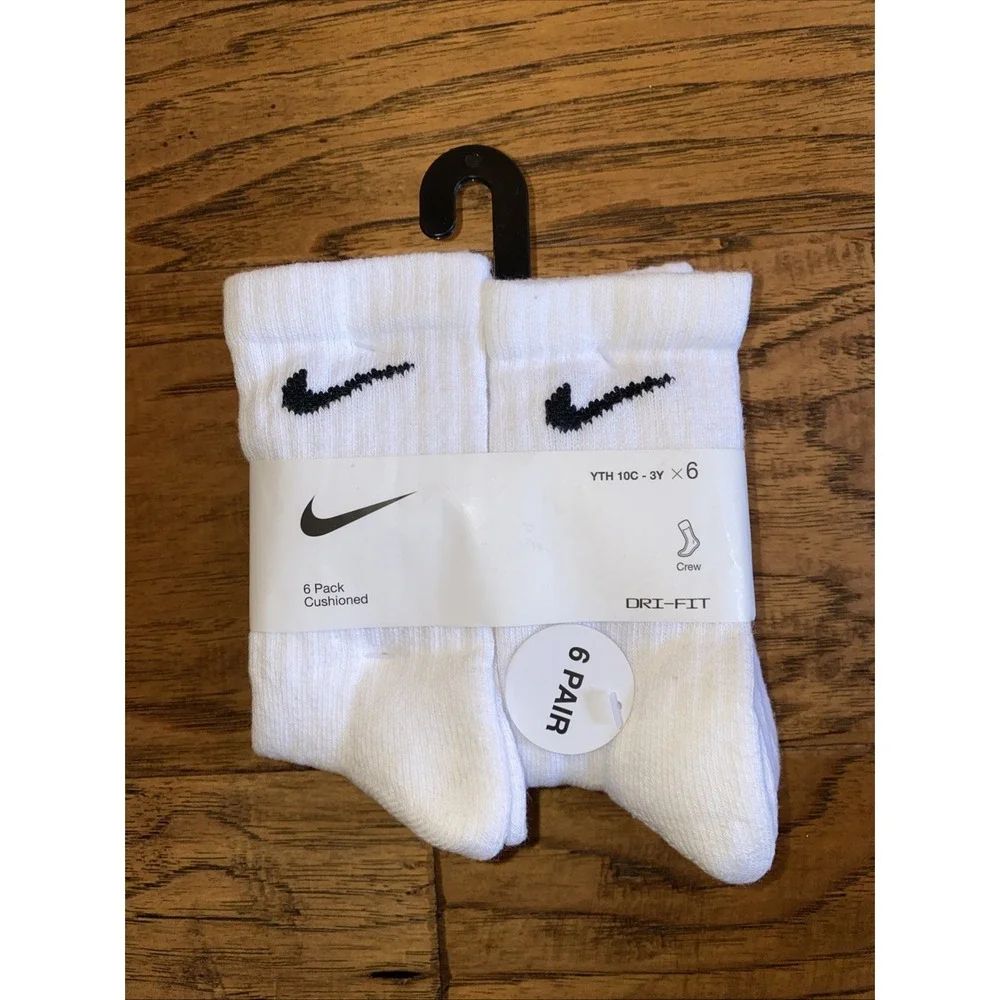 (3pack)NIKE Kids' Unisex Everyday Cushioned Ankle Socks 6 Pairs White YTH 10c-3y