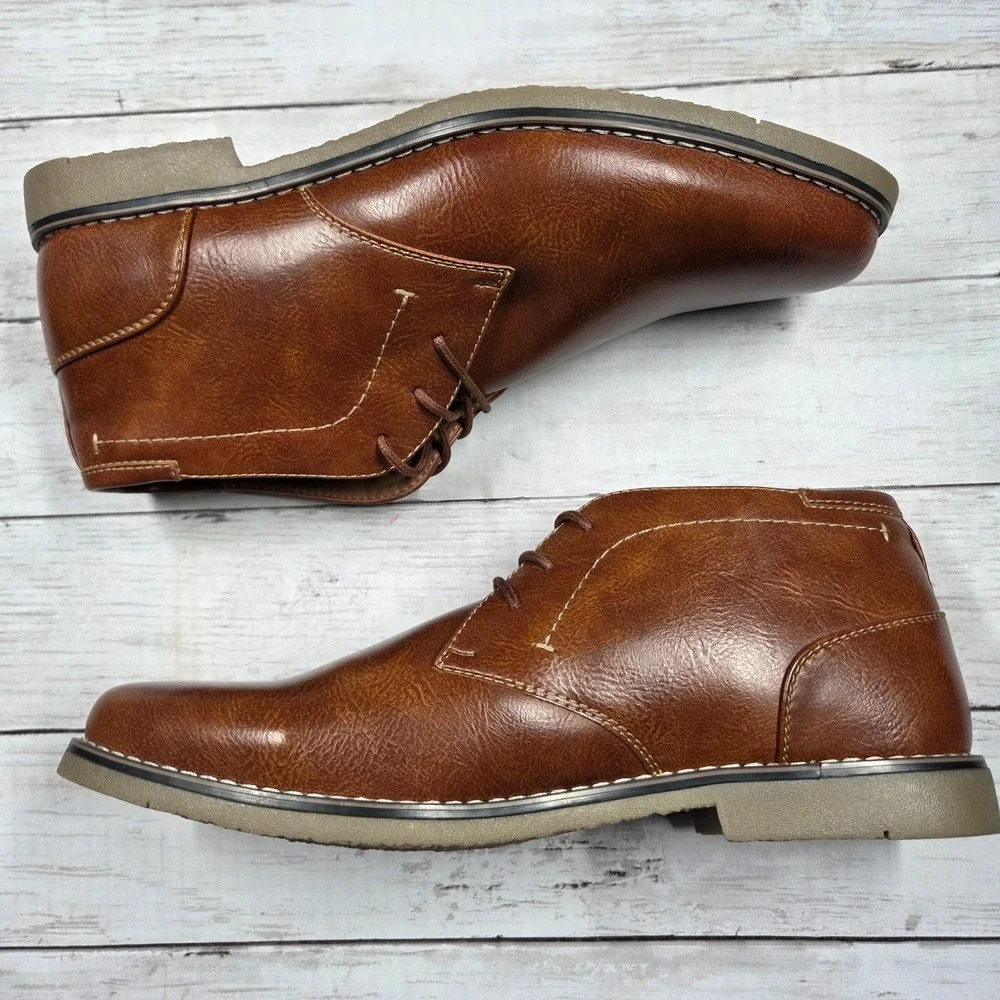 Steve Madden P-SYMIN Chukka Boots Mens 12M Brown Faux Leather Lace Up Ortholite