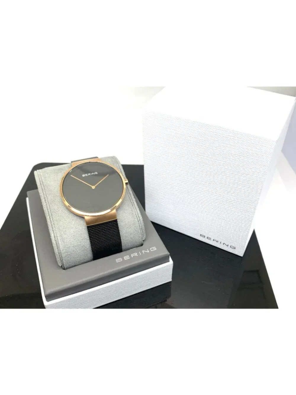 Bering Men's Watch 14539-166 Quartz Rose Gold Black Mesh Stainless Steel 39mm