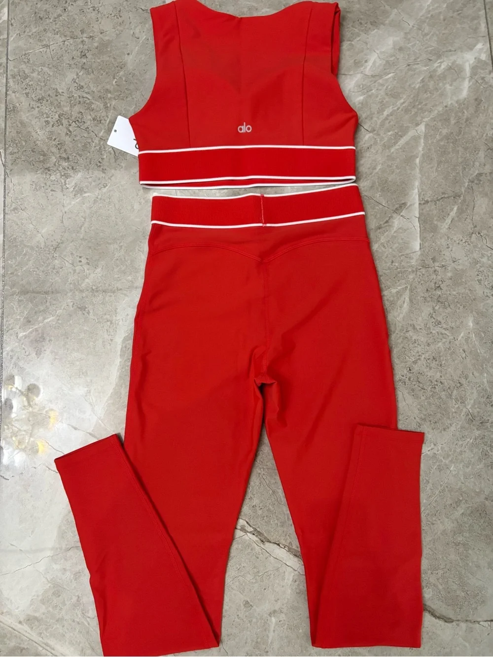 ALO Yoga Red High-Rise Leggings and Matching Sports Bra Set