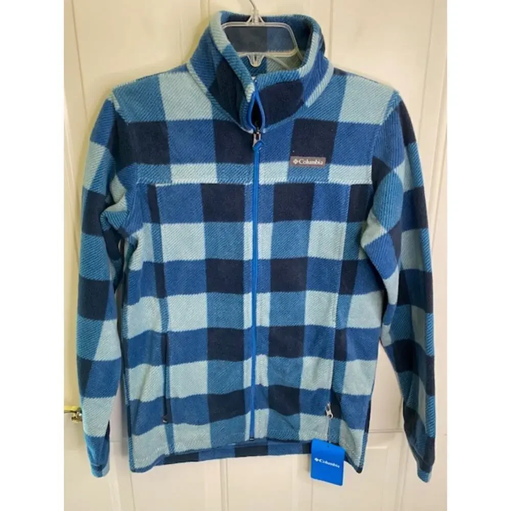 Columbia Youth Boys/Girls L Zing III‎ Full Zip Fleece Jacket Buffalo Plaid Blue