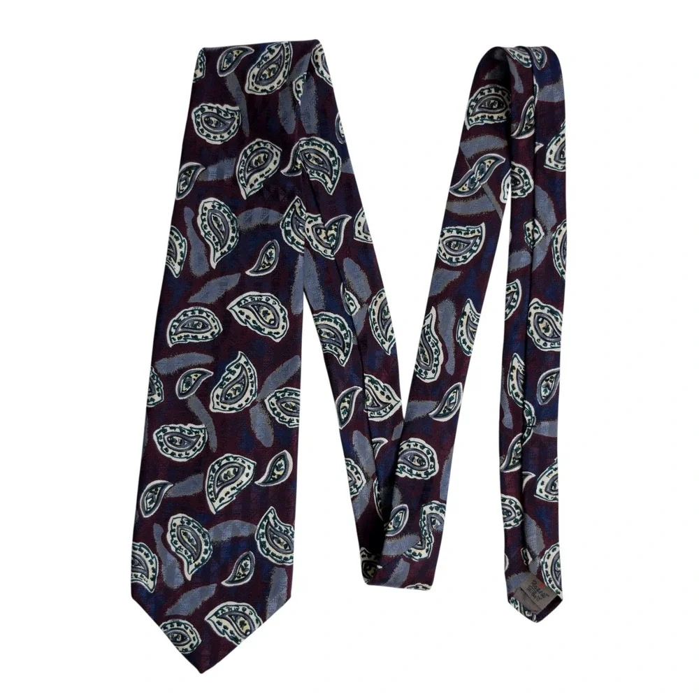 Robert Talbott Nordstrom Burgundy Teal Paisley USA Hand Sewn Vintage Silk Tie