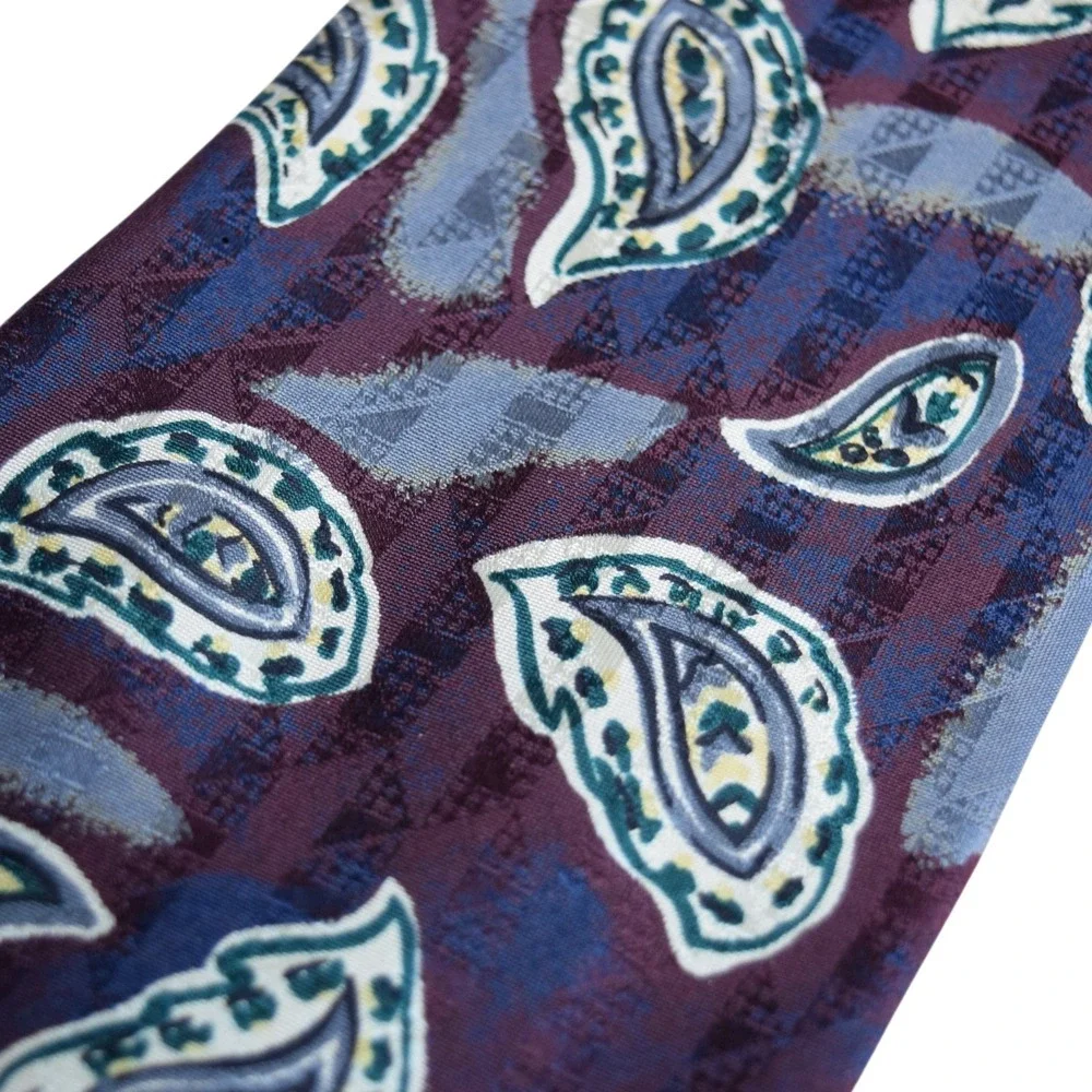 Robert Talbott Nordstrom Burgundy Teal Paisley USA Hand Sewn Vintage Silk Tie