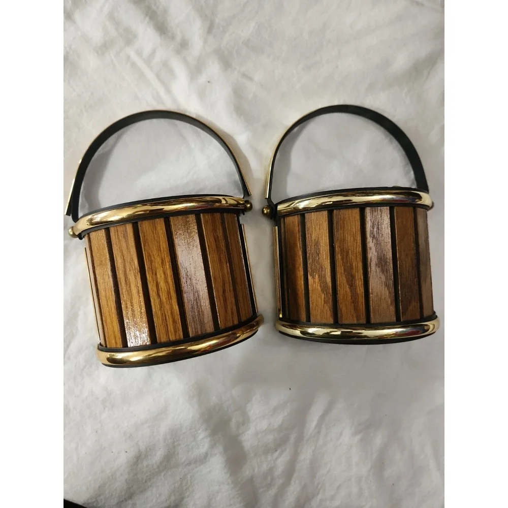 Vintage Wood And Brass Colored Wall Hanging Basket