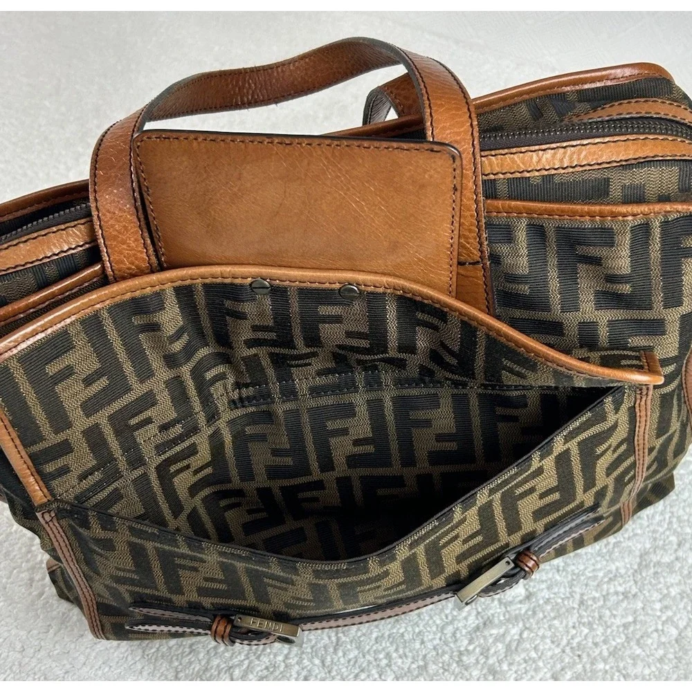 Fendi Brown/Tobacco Zucca Canvas Pocket Laptop Bag **EUC**