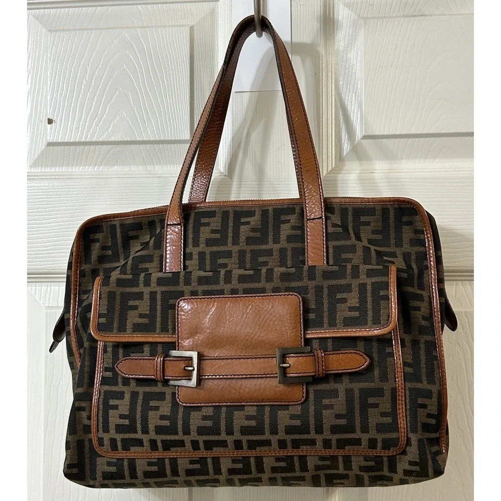 Fendi Brown/Tobacco Zucca Canvas Pocket Laptop Bag **EUC**