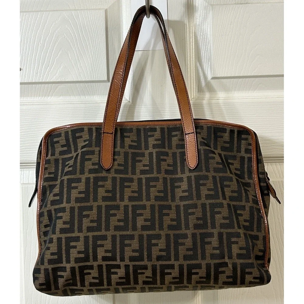 Fendi Brown/Tobacco Zucca Canvas Pocket Laptop Bag **EUC**
