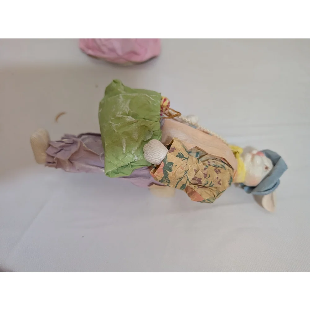 Vintage Paper Mache / Resin Easter Bunny Figurines Set of 6 (1 missing foot)