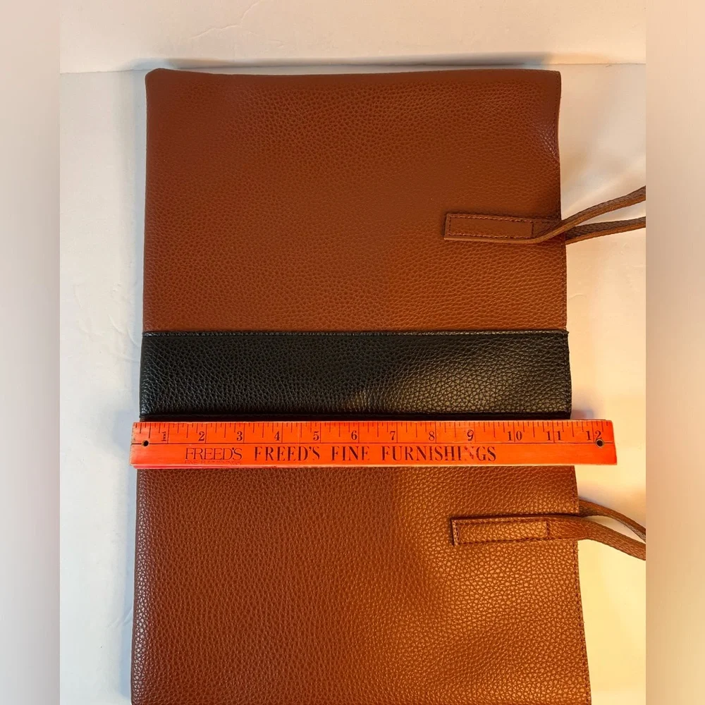 Vince Camuto Brown Black Vegan Leather Tote Laptop Shoulder‎ Bag College.