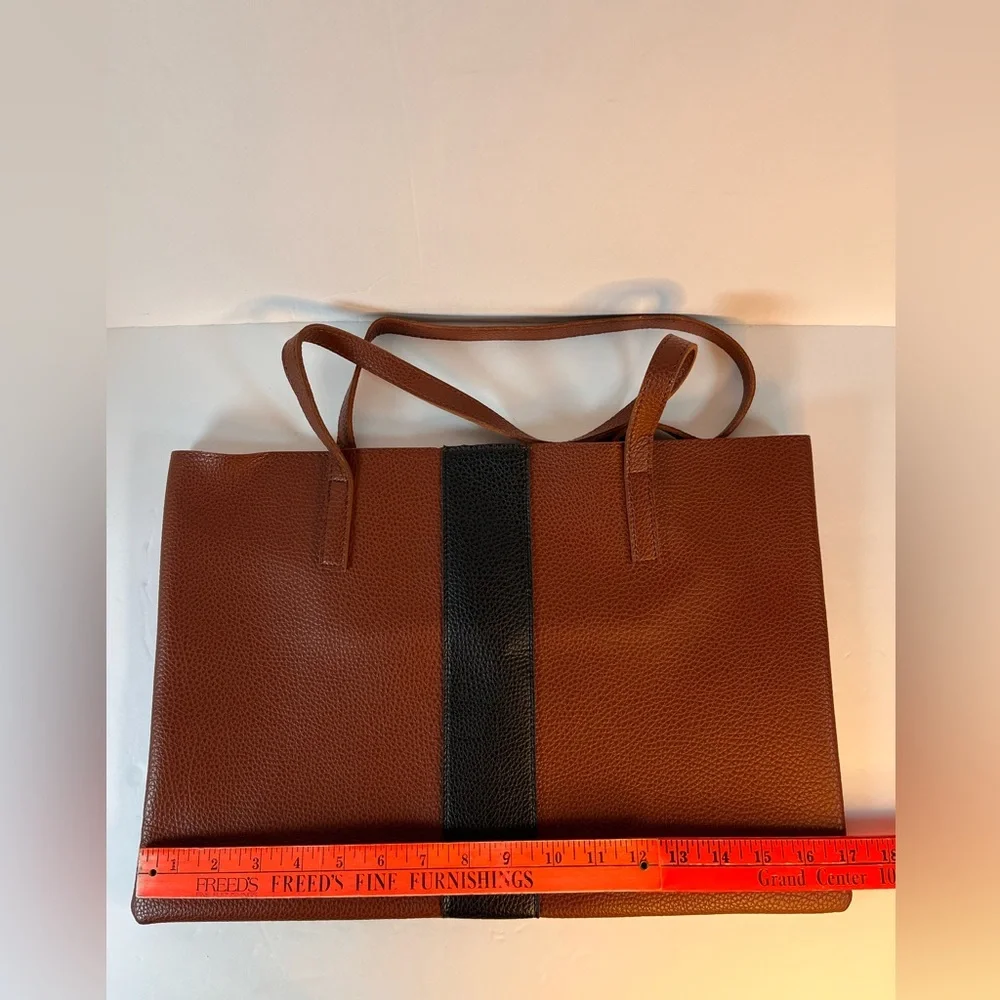 Vince Camuto Brown Black Vegan Leather Tote Laptop Shoulder‎ Bag College.