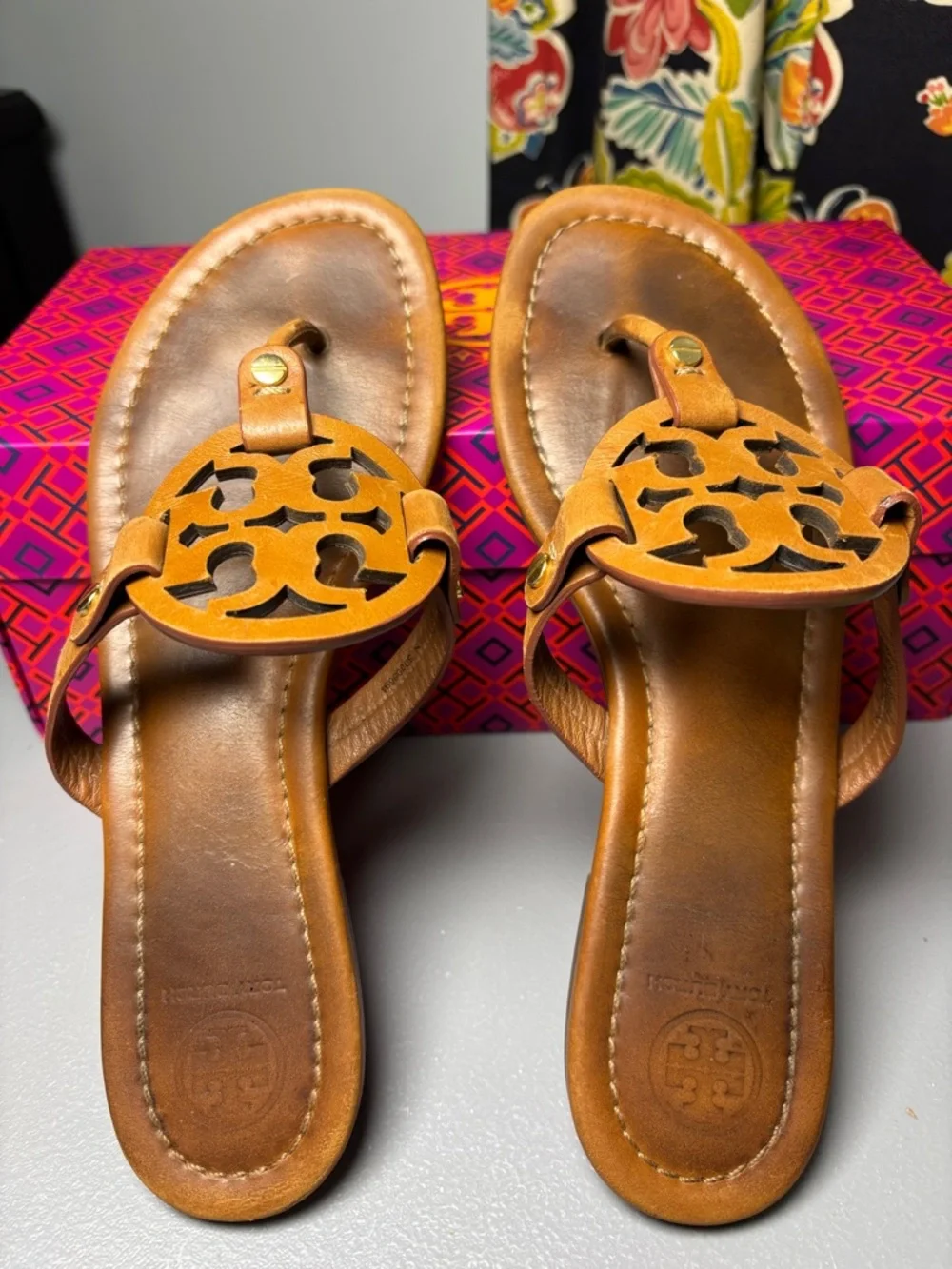 TORY BURCH MILLER LEATHER SANDALS Vintage Vachetta BROWN