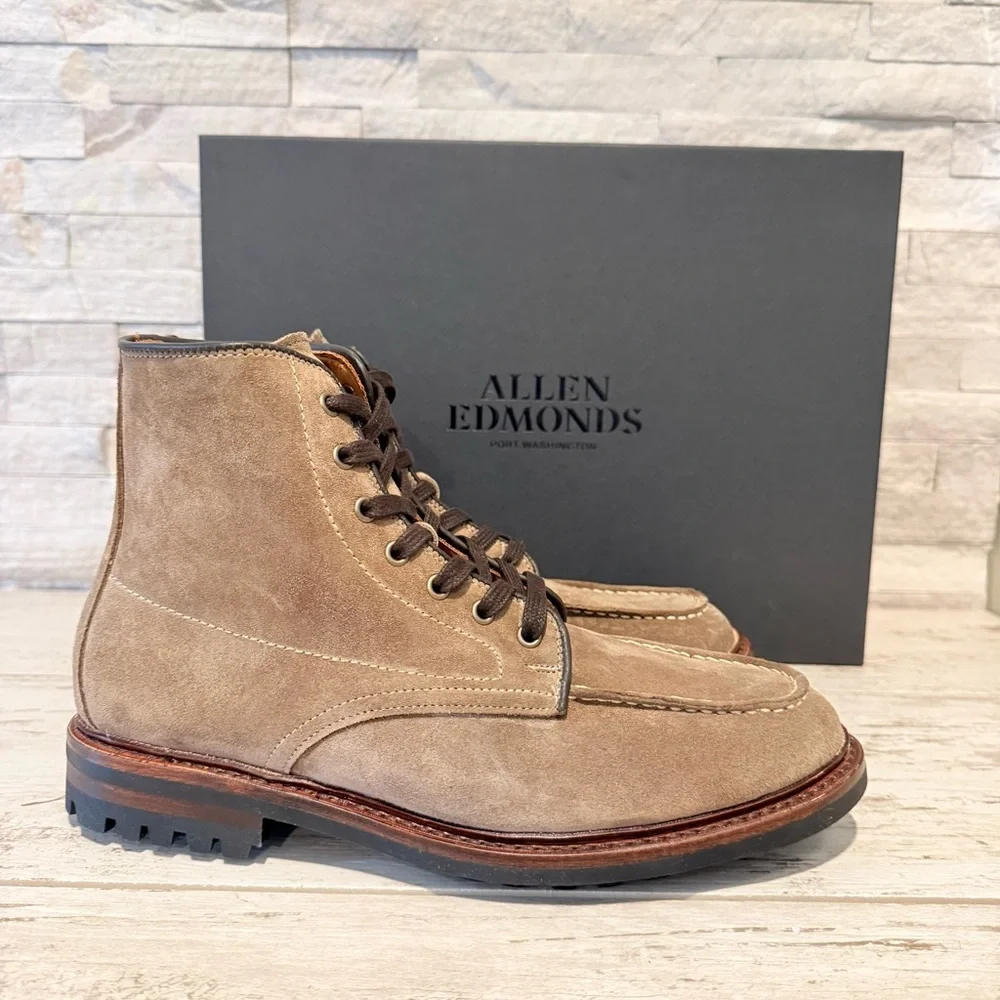 Allen Edmonds Carter Moc Toe Weatherproof Boot 8D Brown Suede Lace Up New $495
