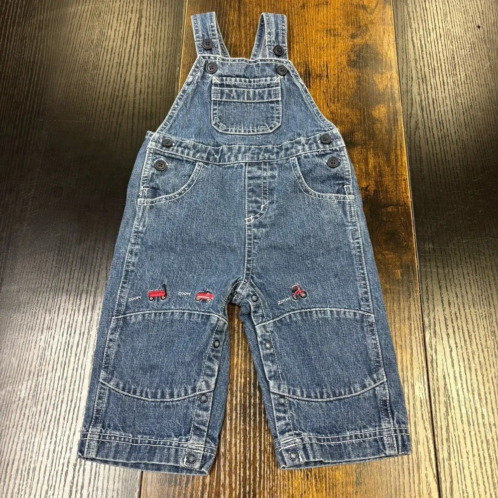 Vintage Y2K Gymboree Overalls Red Wagon Denim Jeans 6-12 Months‎ Snap Legs