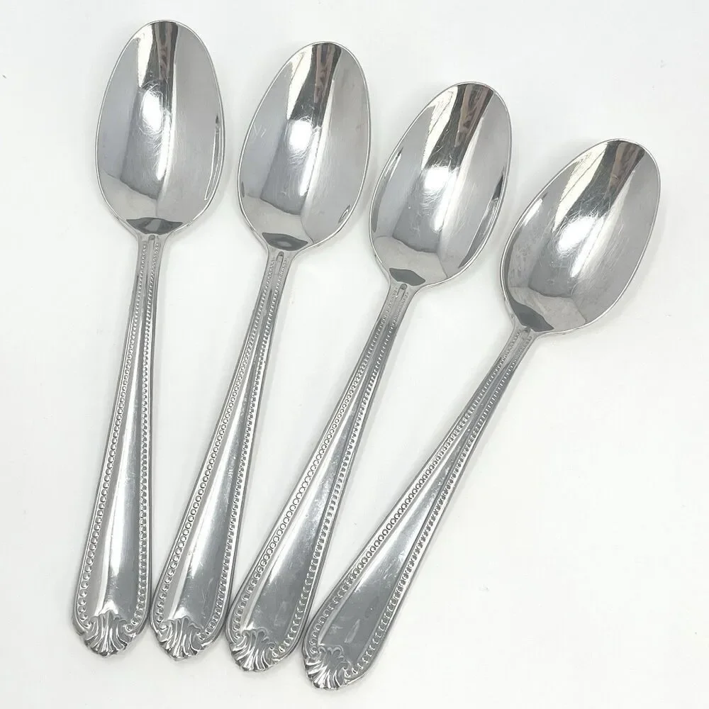 Lenox BEAD Stainless 18/10 Glossy Dinner Soup Spoon 7” Set Of 4 Replacement