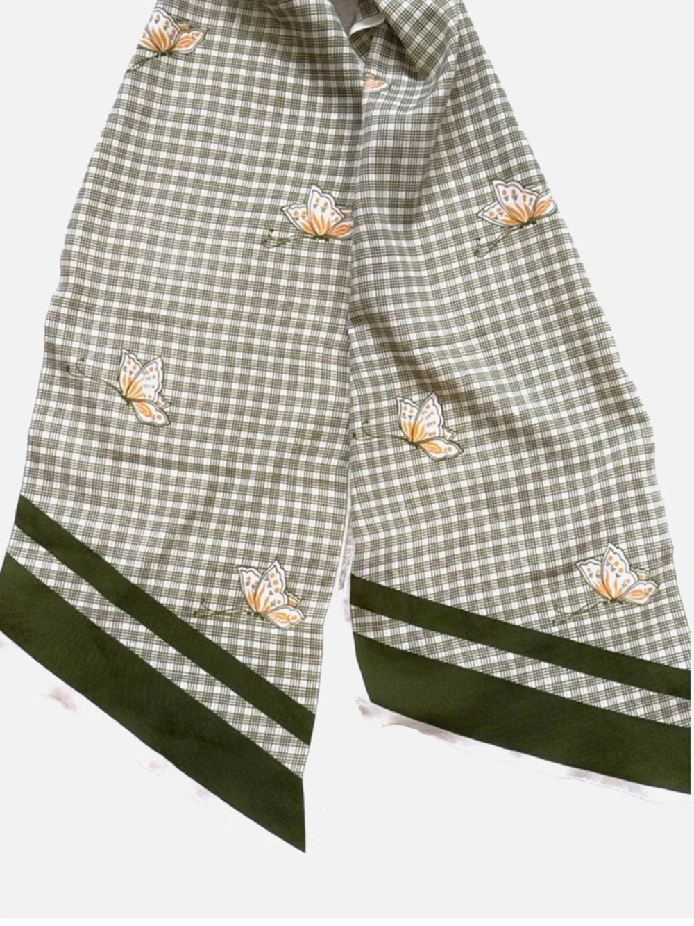 Vintage Made In Italy Butterfly Scarf Green Gingham Cottagecore Spring