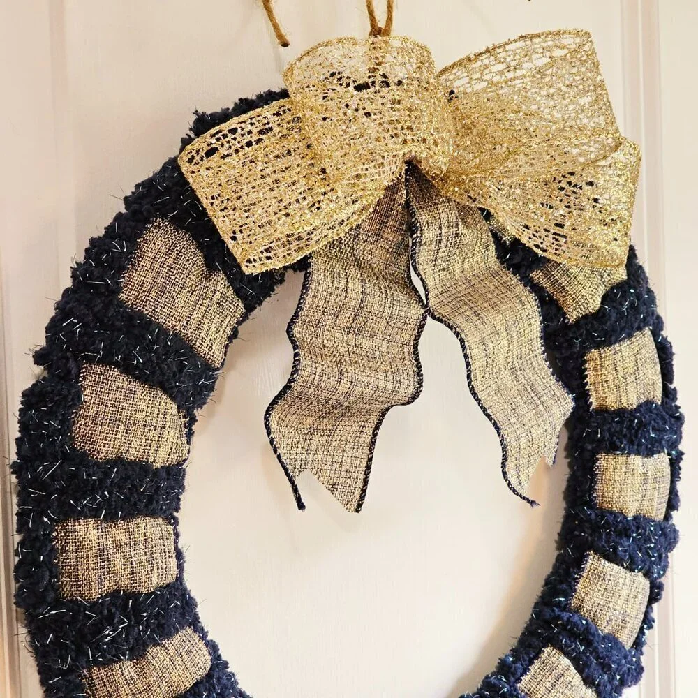 Metallic Accent Gold and Blue Wreath
