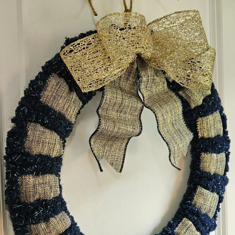 Metallic Accent Gold and Blue Wreath