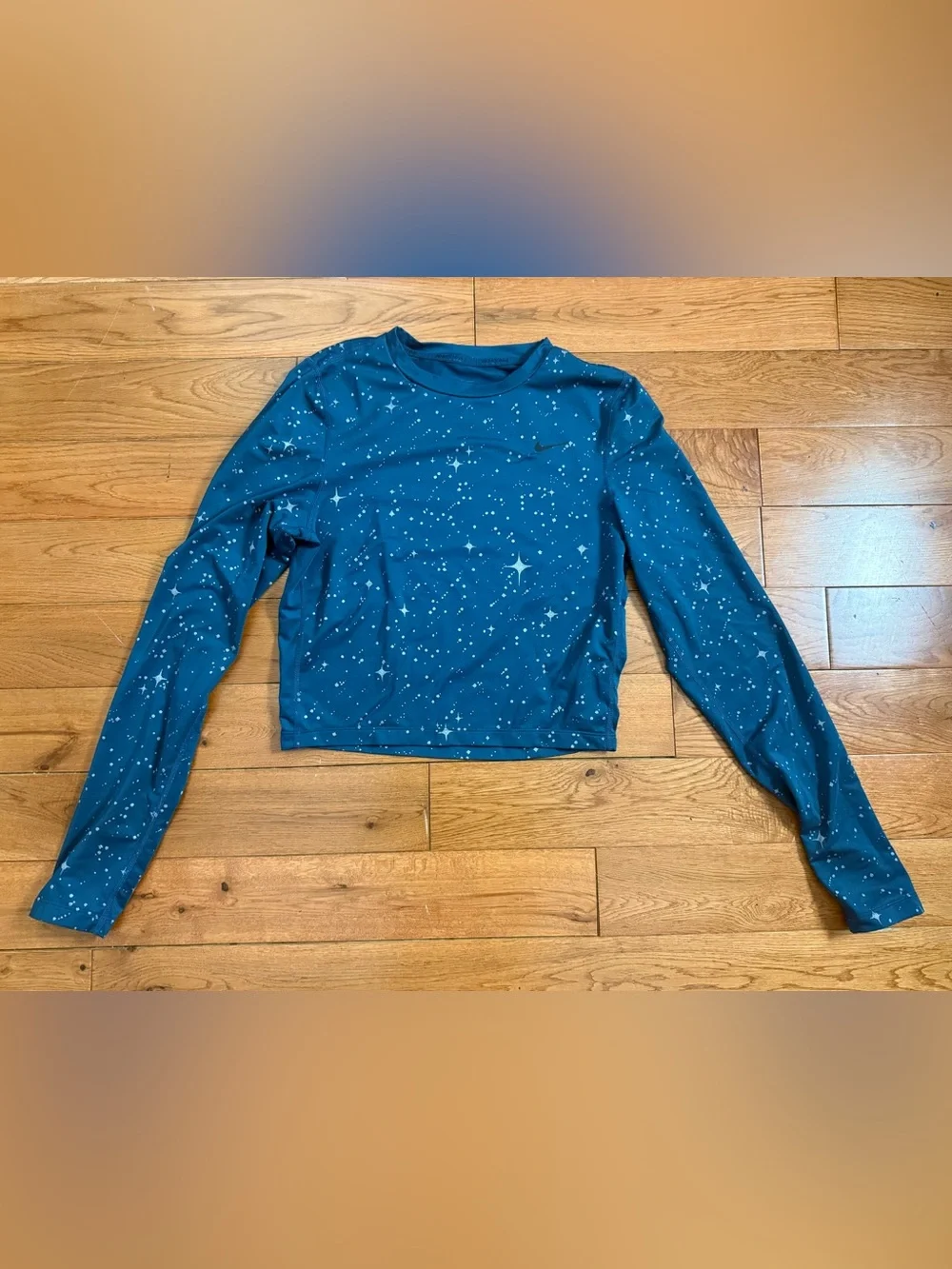 Nike Dri-Fit ‘Starry Night’ Metallic Long Sleeve Crop Workout Shirt