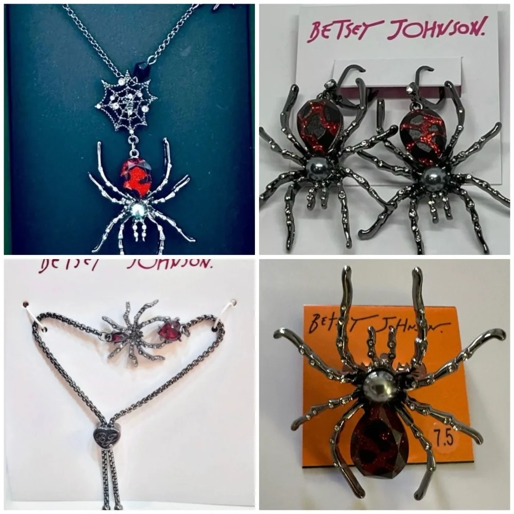 BETSEY JOHNSON SET 4-Piece Halloween Spider Bracelet Necklace Ring Earrings NWT