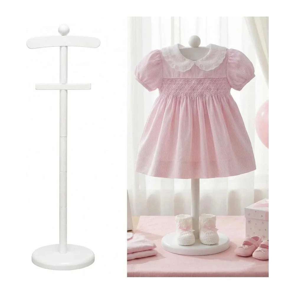 Bucherry Wooden Baby Clothes Display Stand Adjustable Dress Hanger Rack White