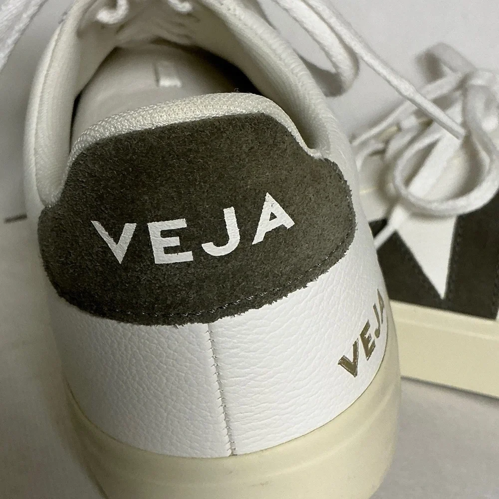 VEJA Campo Chromefree Leather Sneakers – Extra White/Kaki – Size EU 41