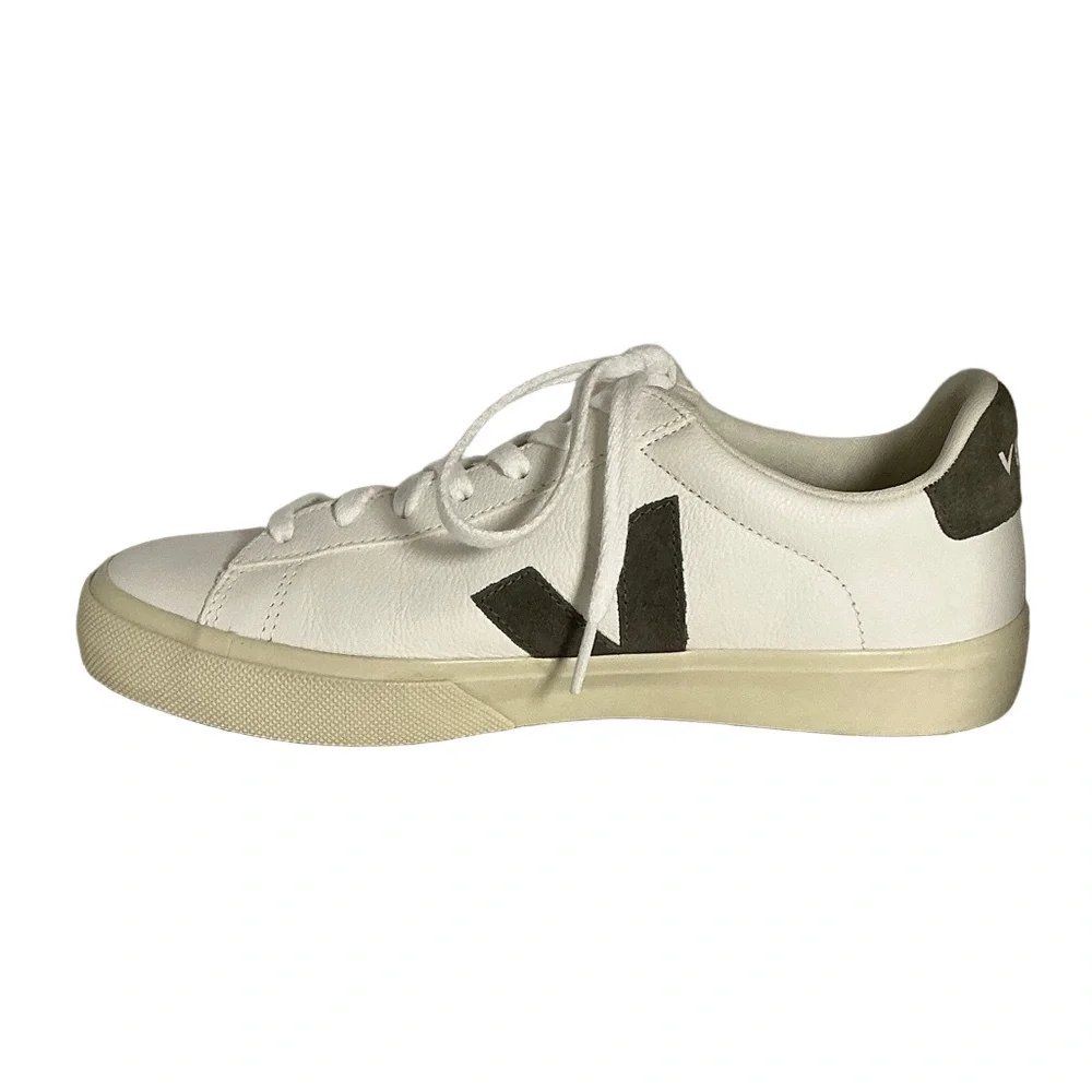 VEJA Campo Chromefree Leather Sneakers – Extra White/Kaki – Size EU 41