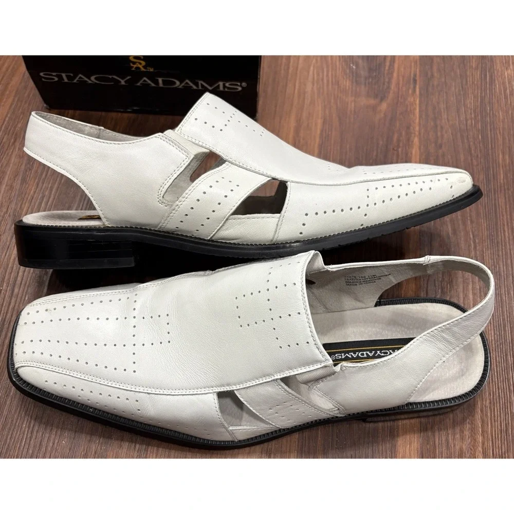 Stacy Adams Mens Calvino‎ City Leather Sandal Flat White Size 11