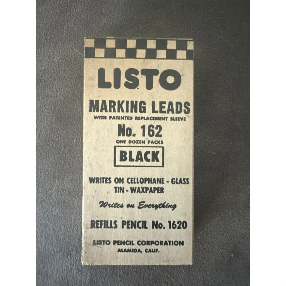 Vintage LISTO Pencil Corp. Black No. 162‎ Marking Lead for No. 1620  In Box