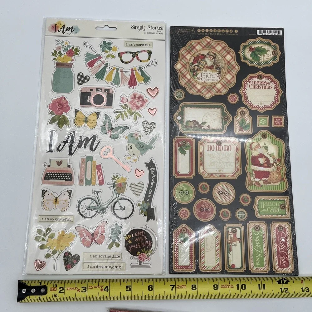 Lot of 12 Scrapbook Chipboard Stickers Embellishments Holiday Love Vintage