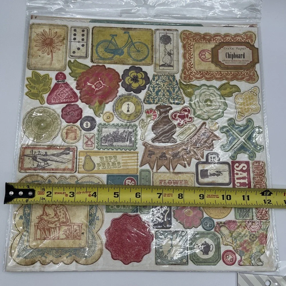 Lot of 12 Scrapbook Chipboard Stickers Embellishments Holiday Love Vintage