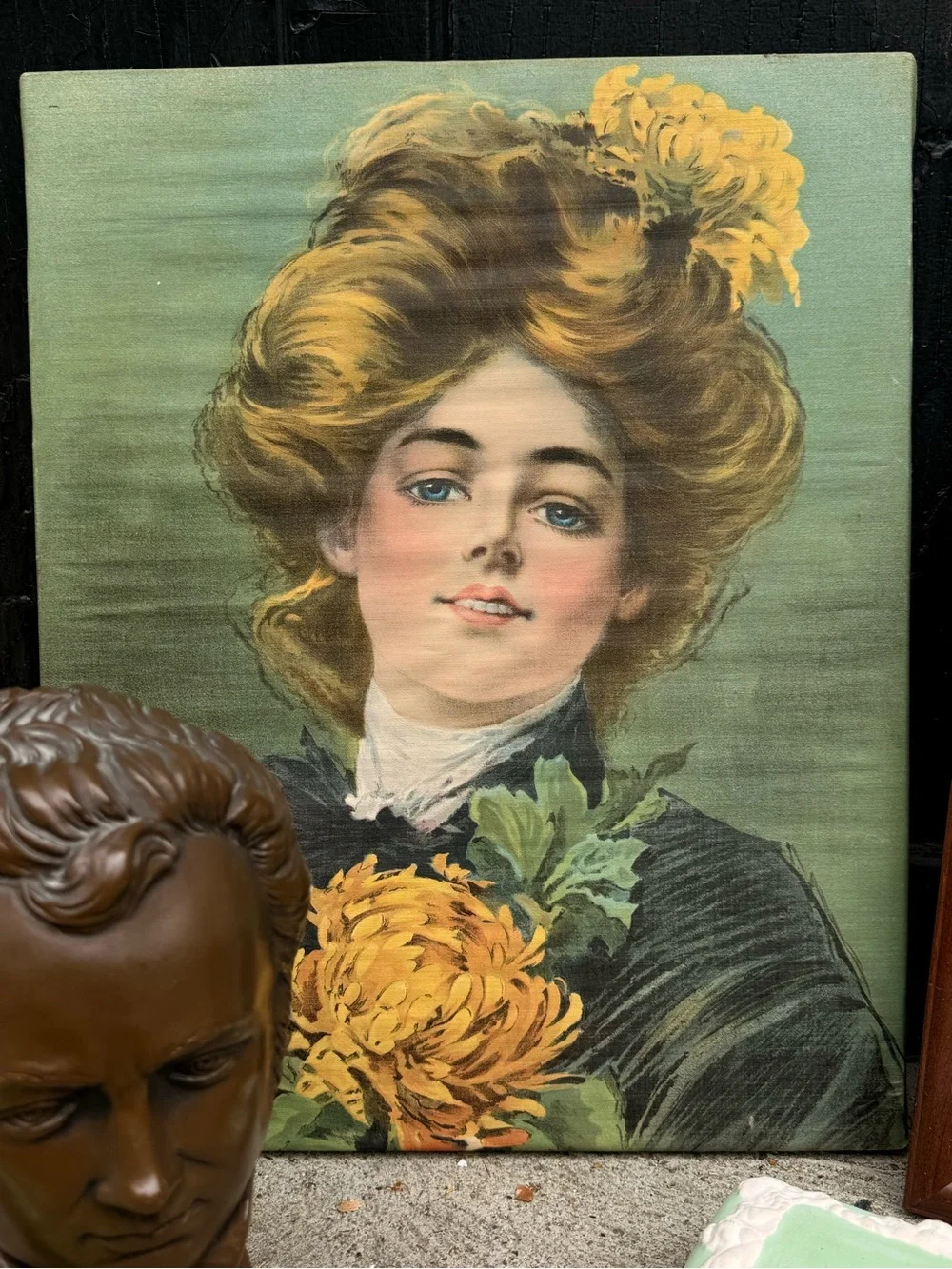 Chrysanthemum Girl by Boileau Vintage Women Hair Portrait canvas Print